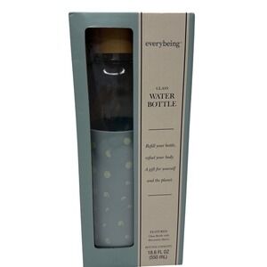 Everybeing Glass Water Bottle with Blue Silicone Sleeve 18.6 oz